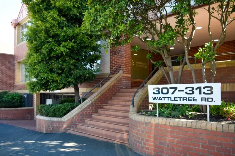 Street view of Wattletree Psychology, brick steps leading up to entrance